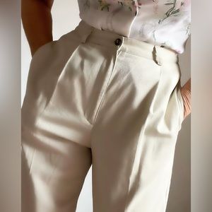 Beige Highwaisted Highrise Pleated Pants Trouser Pants Office Leisure Vtg
